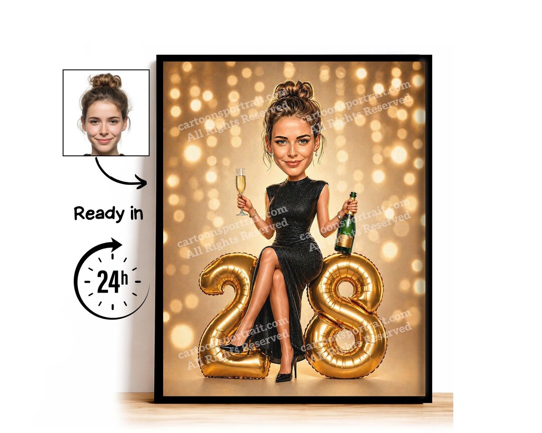 Custom Caricature for 28th Birthday, 28th Anniversary, Caricature ...