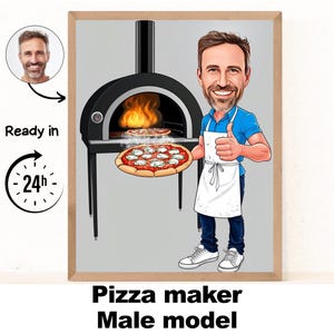 Custom Pizza Master Caricature, Chef Cartoon Portrait, Personalized Chef Gift, Custom Food Cook Portrait From Your Photo, Digital Download