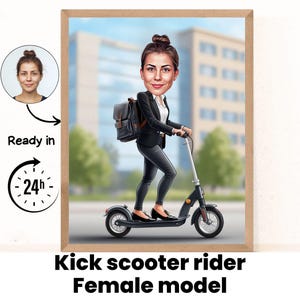 Electric Scooter Gift - Custom Caricature From Photo, push scooter