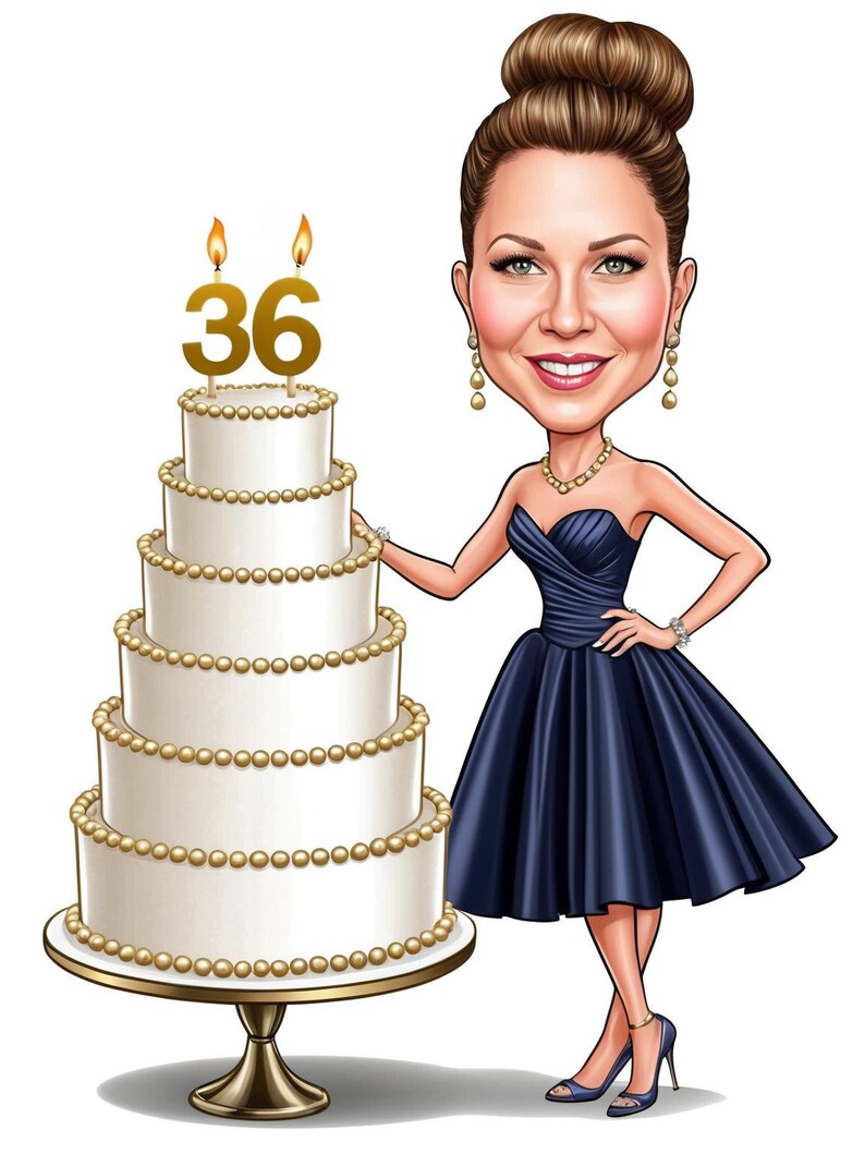 Custom 36th Woman Cartoon Portrait, 36th Birthday Caricature, Birthday ...