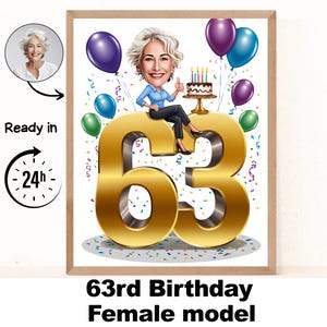 Benutzerdefinierte 63 Frauen Cartoon Porträt, 63 Geburtstag Karikatur, Geburtstag Cartoon, personalisiertes Geburtstagsgeschenk, Frauen Geburtstag, 63 Karte