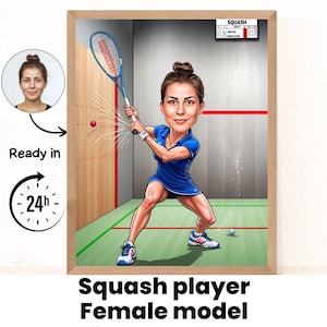 Squash Player Gift - Custom Caricature Portrait From Your Photo,squash sport, Gift for squash Player, squash Cartoon, squash gift