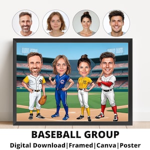 Custom group  Baseball Player Cartoon Portrait, Baseball Caricature, Gift for Baseball Player, Baseball Cartoon, Caricature from Photo