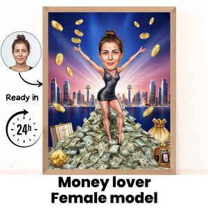 Funny Caricature for woman , Money, CEO Caricature, Big Boss Caricature, Personalized Gift, Businessman Caricature, Digital Download