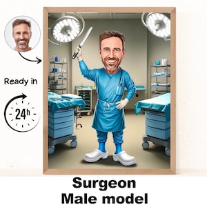 Surgeon Cartoon Portrait | Surgeon Gift | Custom Surgeon Caricature | Surgeon Caricature from Photo | Gift for Surgeon