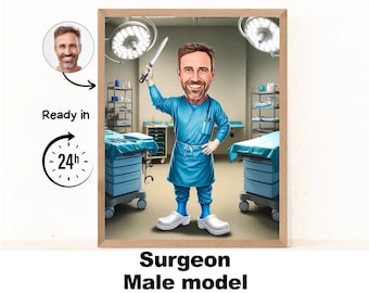 Surgeon Cartoon Portrait | Surgeon Gift | Custom Surgeon Caricature | Surgeon Caricature from Photo | Gift for Surgeon