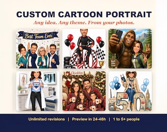 Custom order, custom caricature, group caricature, custom gift, group gift