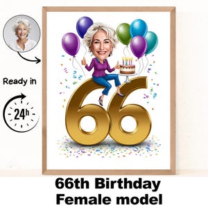 Benutzerdefinierte 66. Frau Cartoon Portrait, 66. Geburtstag Karikatur, Geburtstag Cartoon, personalisierte Geburtstagsgeschenk, Frau Geburtstag, 66.Karte