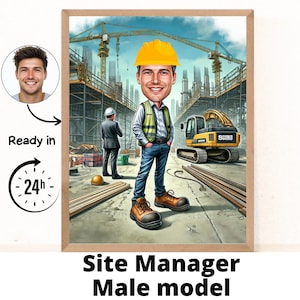 Regalo para constructor/trabajador de la construcción, caricatura personalizada de trabajador de la construcción, dibujo digital de caricatura a partir de una foto, hombre manitas
