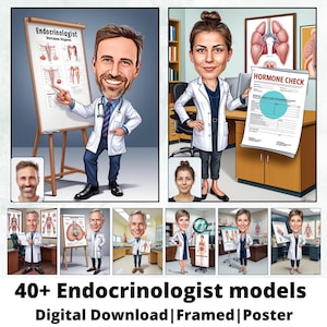 Endocrinologist Cartoon Portrait | Endocrinologist Gift | Custom Endocrinologist Caricature from Photo | Funny Endocrinologist Cartoon