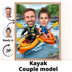 Dibujo de caricatura de kayakista personalizado a partir de una foto, dibujo de caricatura de kayakista, regalo divertido de kayakista, decoración de pared de kayakista, regalo de kayakista para hombres