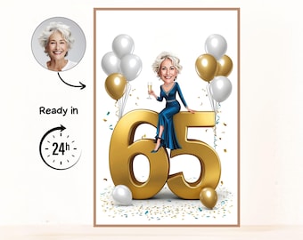 Caricatura personalizada para aniversário de 65 anos, 65º aniversário de casamento, desenho de caricatura, cartão de felicitações, cartão de aniversário, convite de aniversário, cartão de aniversário de casamento