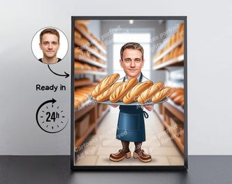 Regalo de panadero: retrato de caricatura personalizado a partir de tu foto / Panadero