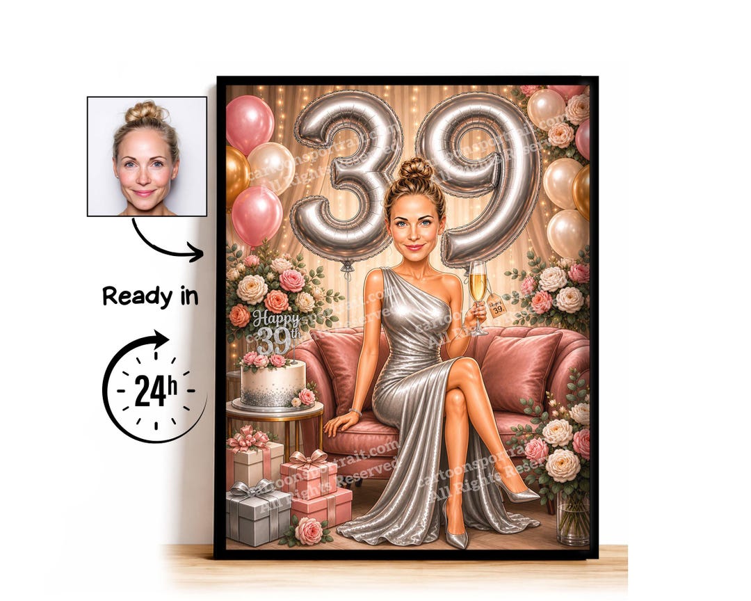 Custom Caricature for 39th Birthday, 39th Anniversary, Caricature ...