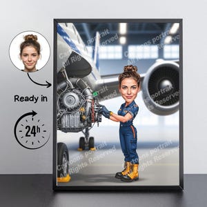 Regalo para mecánico aeronáutico: retrato personalizado en caricatura a partir de tu foto / mecánico