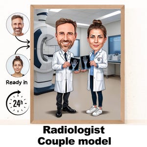 Radiologist couple cartoon Portrait, Radiologist gift,Custom Radiologist Caricature ,Radiologist caricature from photo,gift for Radiology