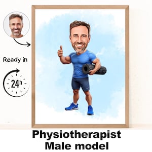Fysiotherapeut cadeau - aangepaste karikatuur van foto, fysiotherapie cadeau, fysiotherapie, cadeau kinesioloog, kine