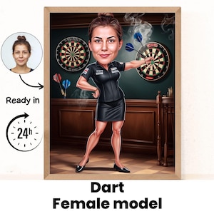 Spersonalizowany portret gracza w rzutki, spersonalizowany rysunek karykatury gracza w rzutki, zabawna karykatura, prezent dla przyjaciela, pijącego, pubu, piwa, rzutek