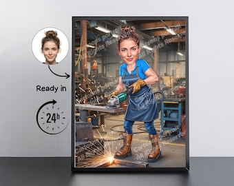Welder Gift – Custom Caricature Portrait From Your Photo / Welder