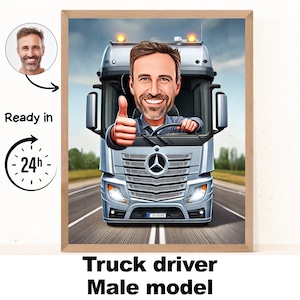 Personalized Truck Driver Caricature,Truck Driver Gift,Truck Driver, Custom Trucker Gift,Trucker Cartoon, Fun Truck Driver, Digital Download