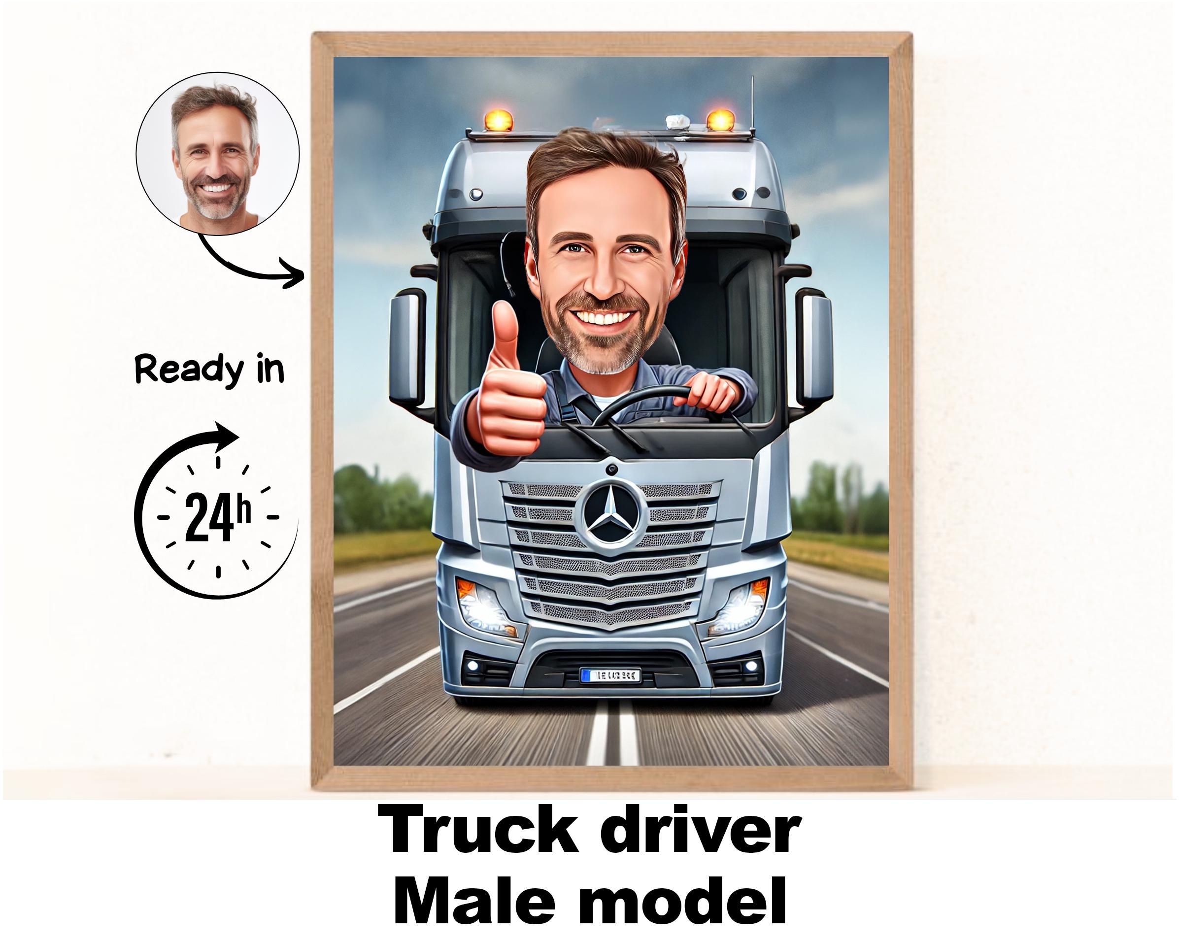 Personalized Truck Driver Caricature,Truck Driver Gift,Truck Driver, Custom Trucker Gift,Trucker Cartoon, Fun Truck Driver, Digital Download