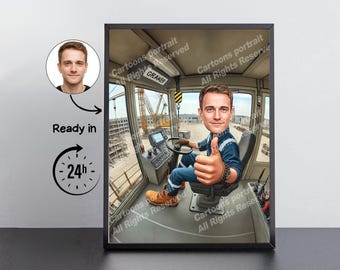 Cadeau kraanmachinist: aangepast karikatuurportret van je foto