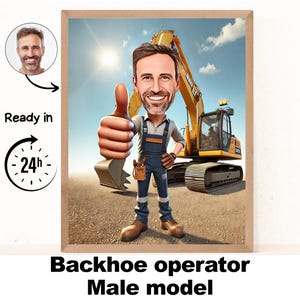 Backhoe Operator Gift - Custom Caricature From Photo, Backhoe Loader Gift