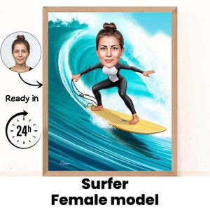 Surfing Cartoon Drawing from Photo, Custom Surf Boy Gift, Funny Surf Gift for Men, Surf Caricature Portrait from Photo, Surf Lover Gift Idea