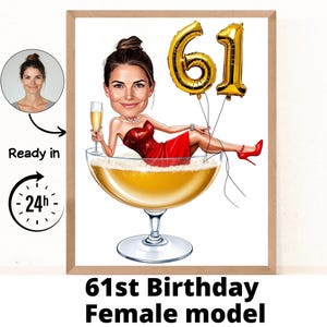 61º aniversário feminino / convite para 61º aniversário / cartão para 61º aniversário / topo de bolo para 61º aniversário / convite para 61º aniversário / 61º aniversário