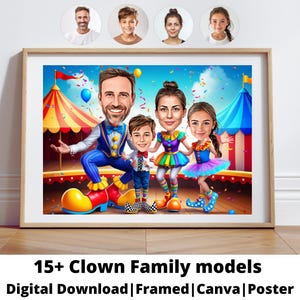 Clown Family Portrait | gift | Custom Clown Family Caricature | Circus caricature from photo | gift for family | Clown Family caricature