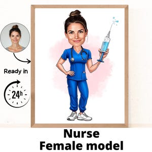 Portrait personnalisé de dessin animé d'infirmière, dessin caricature d'infirmière personnalisée à partir d'une photo, caricature d'infirmière drôle, cadeau pour infirmière