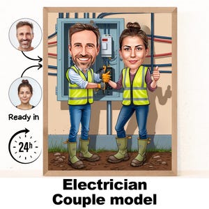 Electrician Gift - Custom Portrait as Yellow Cartoon Character / Electrician Gifts Cartoon Wireman Gift / Lineman Gifts Electrical Engineer