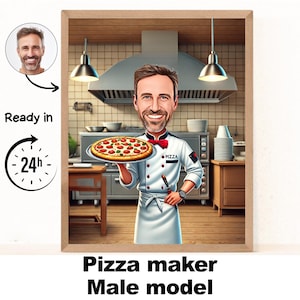 Caricatura de maestro pizzero personalizada, retrato de chef, regalo de chef personalizado, retrato de cocinero personalizado a partir de tu foto, descarga digital