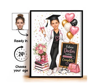Custom Medical School Graduation Caricature from Photo, Future Doctor Complete Cartoon Portrait, Graduation Gift for Her