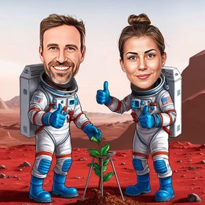 Retrato de dibujos animados de pareja de astronautas / Regalo de astronauta / Caricatura de astronauta personalizada / Caricatura de astronauta a partir de foto / Regalo para astronauta /