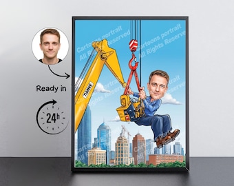 Cadeau kraanmachinist: aangepast karikatuurportret van je foto