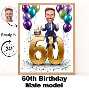 Benutzerdefiniertes 60er Mann-Karikaturporträt, 60er Geburtstagkarikatur, Geburtstagskarikatur, personalisiertes Geburtstagsgeschenk, Manngeburtstag, 60er Karte