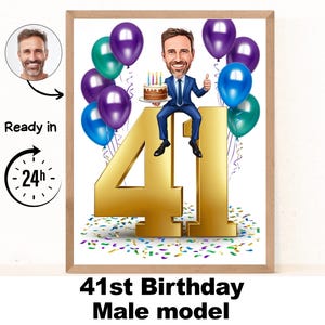 Benutzerdefiniertes 41. Mann-Karikaturporträt, 41. Geburtstagkarikatur, Geburtstagskarikatur, personalisiertes Geburtstagsgeschenk, der Geburtstag des Mannes, 41.Karte