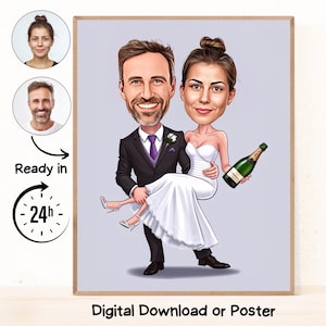 Portrait personnalisé de dessin animé de couples de mariage, caricature de mariage, dessin animé de mariage, cadeau de mariage, caricature personnalisée à partir d'une photo, cadeau de couple