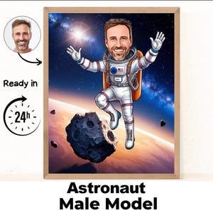Dibujo de caricatura de astronauta personalizado a partir de una foto, regalo personalizado para astronauta, regalo, dibujo de caricatura de astronauta, regalo para amantes del espacio