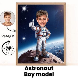 Dibujo de caricatura de astronauta personalizado a partir de una foto, regalo personalizado para astronauta, regalo, dibujo de caricatura de astronauta, regalo para amantes del espacio