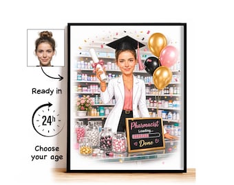 Custom Pharmacy Graduation Caricature from Photo, Pharmacist Loading Done Cartoon Portrait, Pharmacy Graduation Gift for Her, Class of 2027