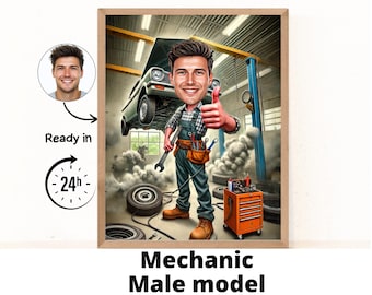 Personalised Caricature of a Male Mechanic, Mechanic Caricature, Custom Mechanic Gift, Mechanic Art, Automotive Gift, Digital Download