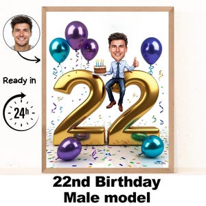 Benutzerdefiniertes 22 Mann Cartoon Porträt, 22 Geburtstag Karikatur, Geburtstag Cartoon, personalisiertes Geburtstagsgeschenk, Geburtstag des Mannes, 22 einzigartige Karte