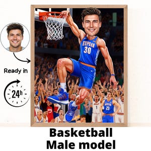 Custom Basketball Player Cartoon Portrait, Basketball Caricature, Gift for Basketball Player, Basketball Portrait, Caricature from Photo