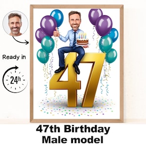 Benutzerdefiniertes 47. Mann-Karikaturporträt, 47. Geburtstagkarikatur, Geburtstagskarikatur, personalisiertes Geburtstagsgeschenk, des Mannes Geburtstag, 47.Karte