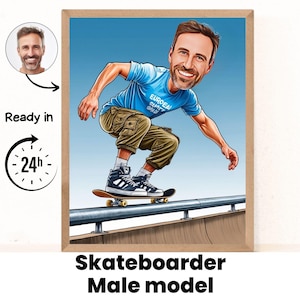 Skateboard Karikatur Portrait / Skateboard Geschenk / Individuelle Skateboard Karikatur / Skateboard Karikatur vom Foto / Geschenk für Skateboarde