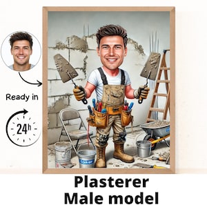Regalo para yesero/trabajador de la construcción, caricatura personalizada de trabajador de la construcción, dibujo digital de caricatura a partir de una foto, regalo para yesero