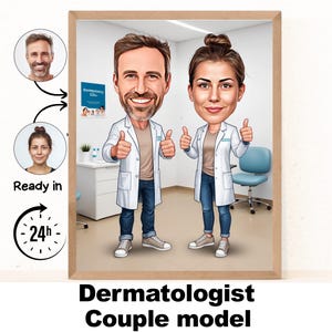 Cartoonportret dermatoloog | Cadeau dermatoloog | Aangepaste dermatoloogkarikatuur van foto | Grappige cartoon dermatoloog