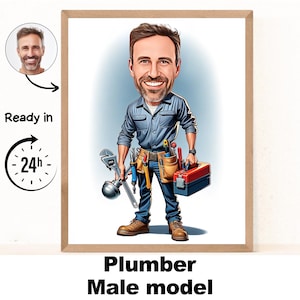 Personalized Plumber Cartoon Portrait, Custom Plumber Caricature Drawing from Photo, Funny Plumber Caricature, Gift for Plumber